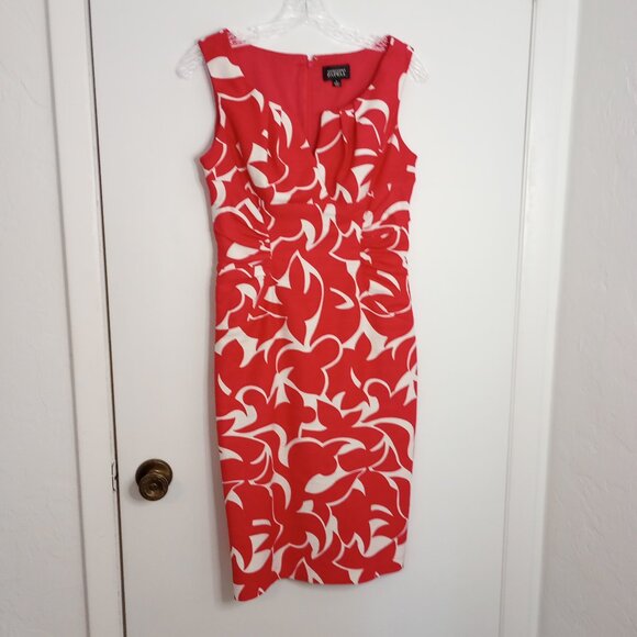 Adrianna Papell Dresses & Skirts - Adrianna Papell Pink & White Abstract Floral Linen Blend Sheath Dress